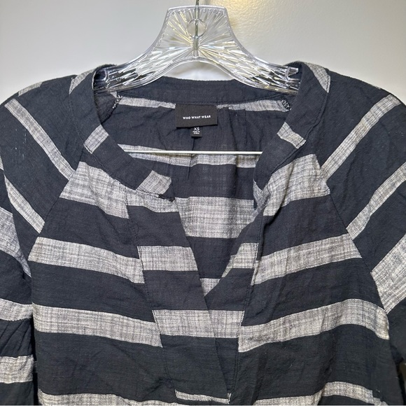 Who What Wear Black/Grey Striped Puff Balloon Sleeve Blouse size XS - Picture 3 of 8